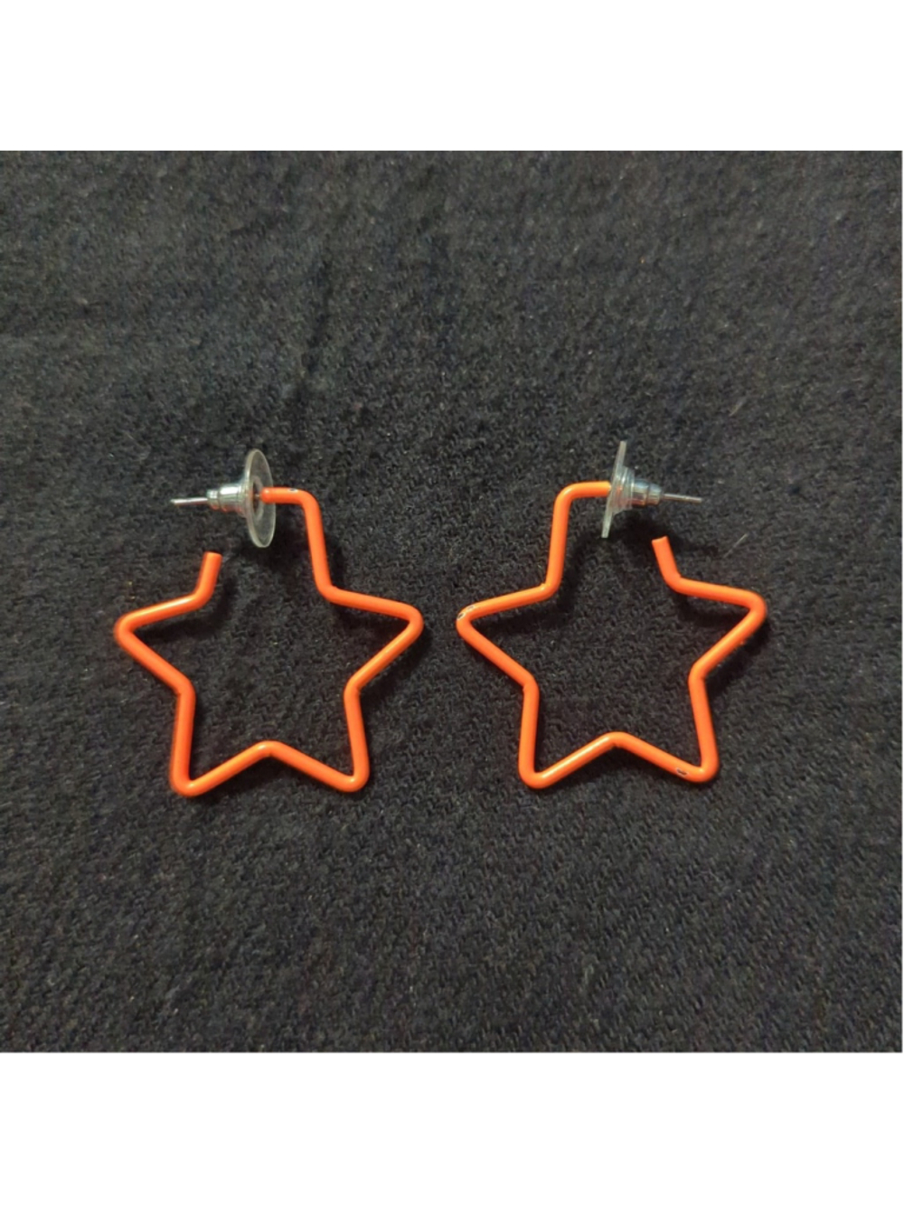 Vintage Bright Orange Star Metal Hoop Statement Earrings